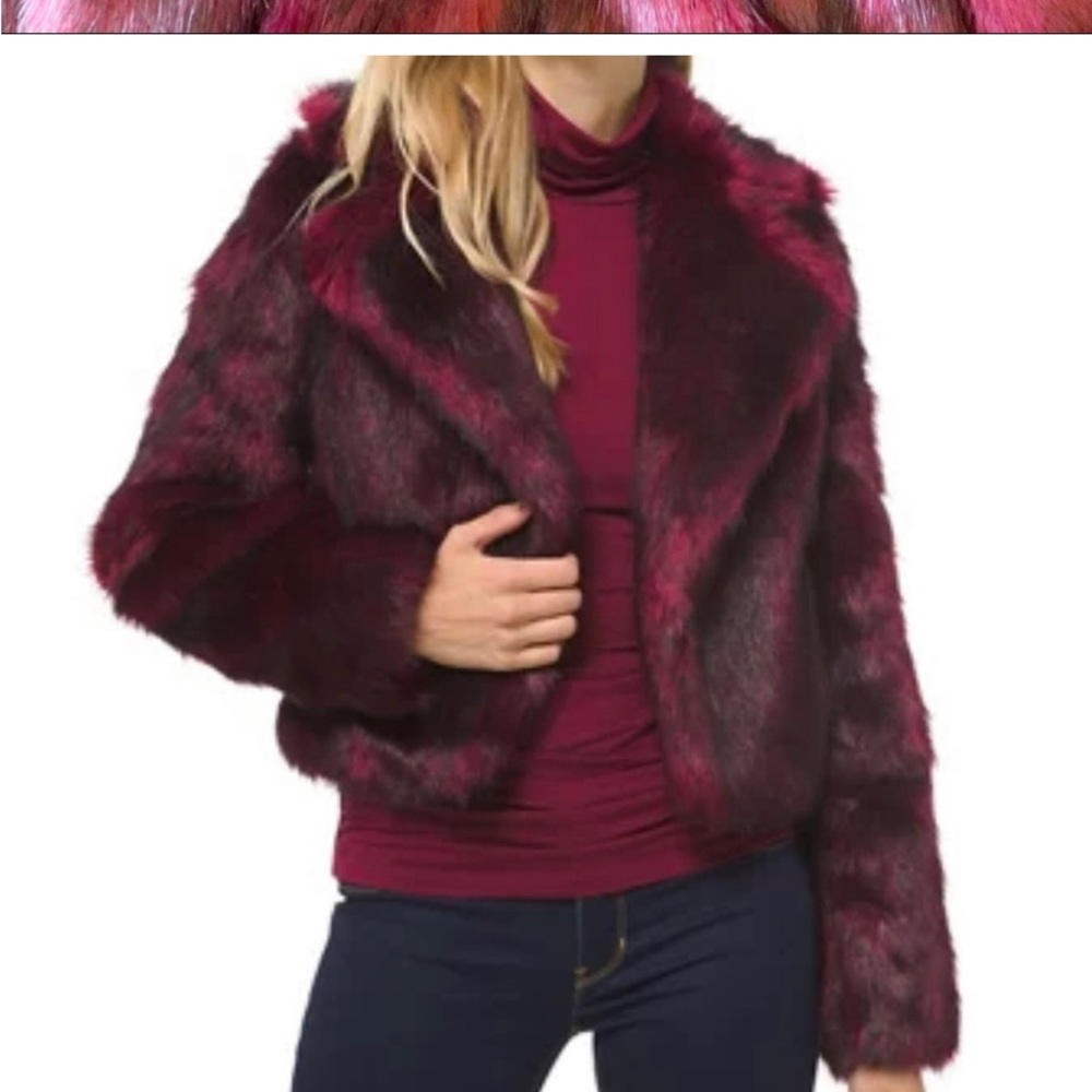 MICHAEL MICHAEL KORS Frosted Faux Fur Jacket Dark Ruby XL NEW NWT